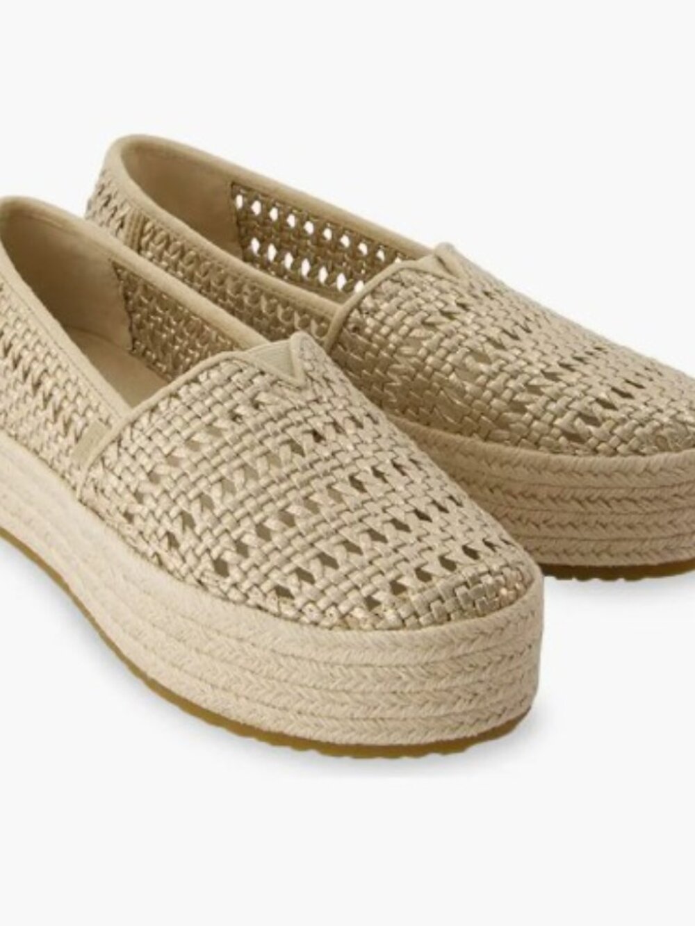 TOMS Valencia Platform Espadrille Champagne Metallic Basket Weave 5.5